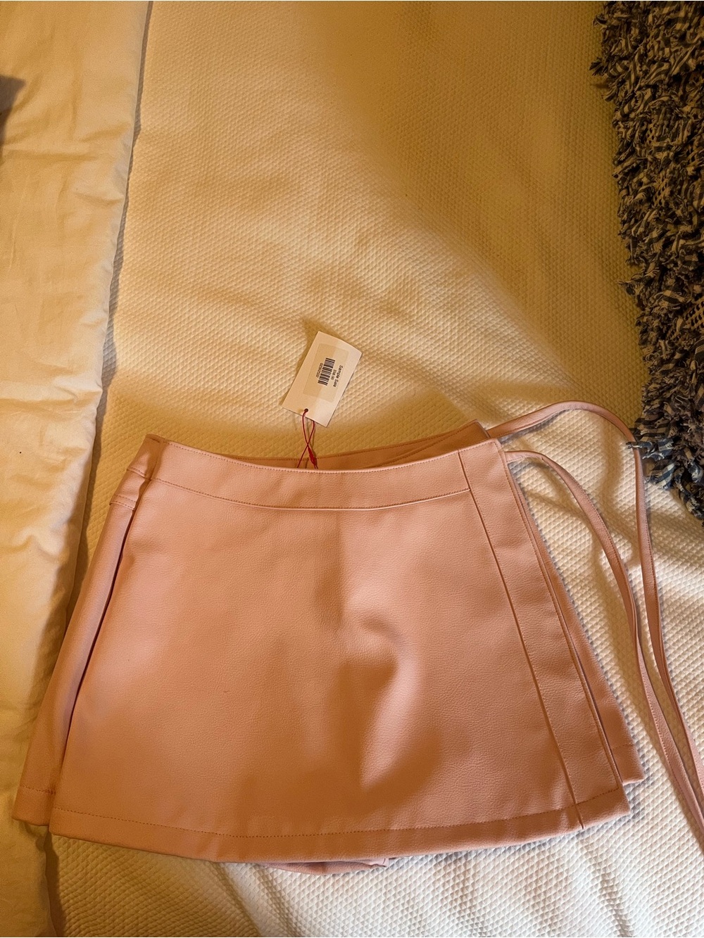 House of Wallace NWT Wrap Skort in Blush Pink Faux-Leather Skort with Tie Waist
